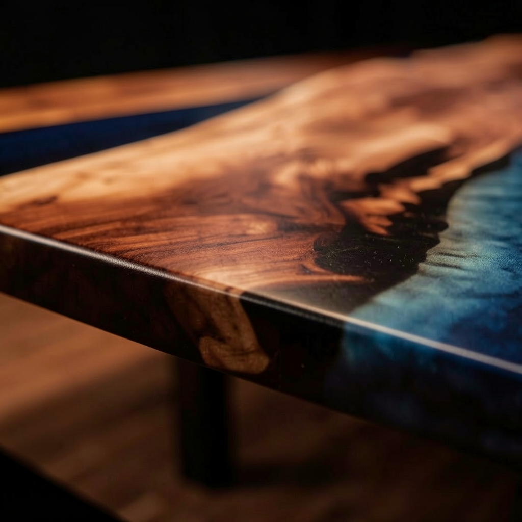 Custom South American walnut wood epoxy resin dining table