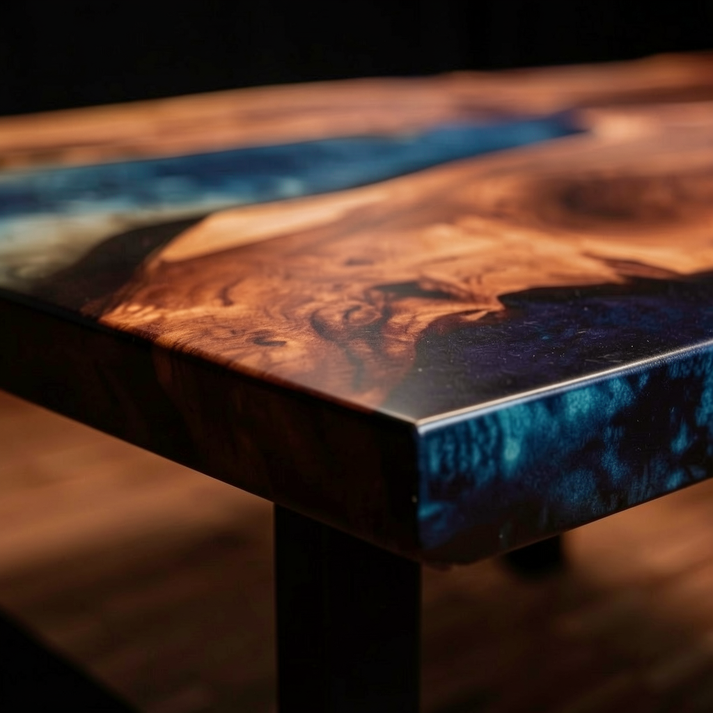 Custom South American walnut wood epoxy resin dining table