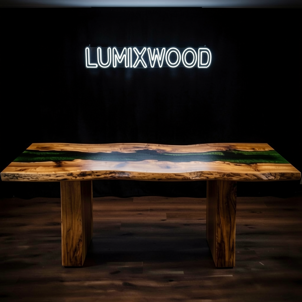 Custom-made eco-friendly epoxy resin dining table made of olive wood