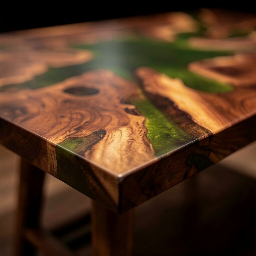 Emerald Green Epoxy Black Walnut Live Edge Table