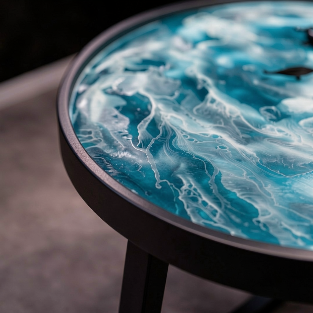 Custom-designed ocean-themed epoxy resin round coffee table