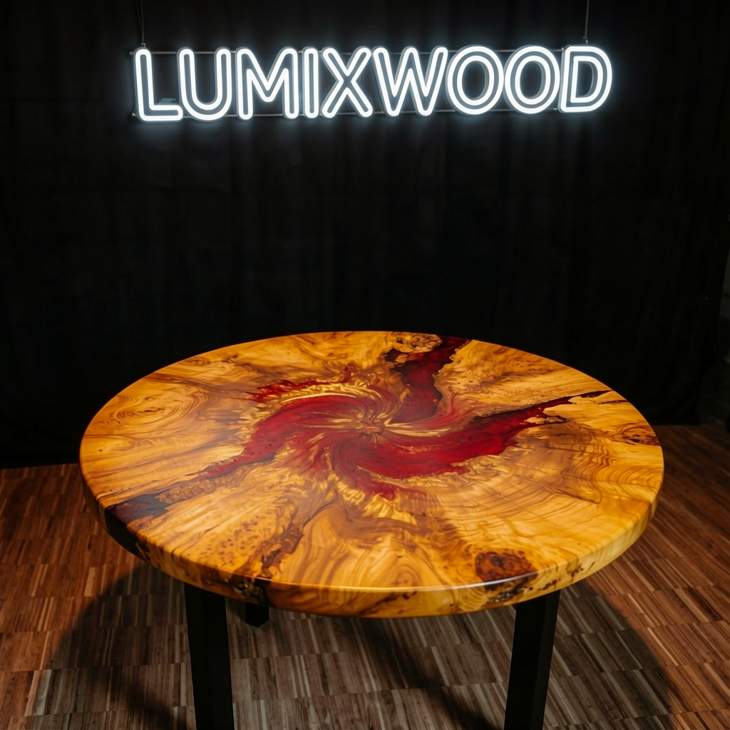 Custom olive wood epoxy resin coffee table