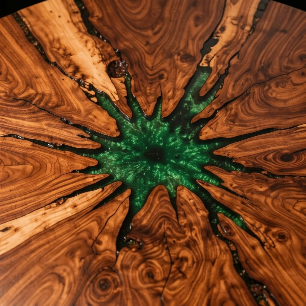 Custom-made starry sky epoxy resin round coffee table, made of black walnut wood.
