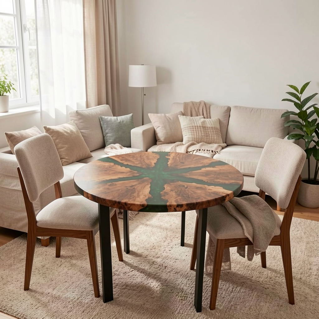 Custom-made cedar burl epoxy resin coffee table