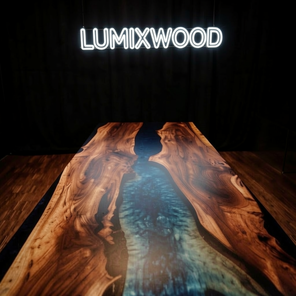 Custom South American walnut wood epoxy resin dining table