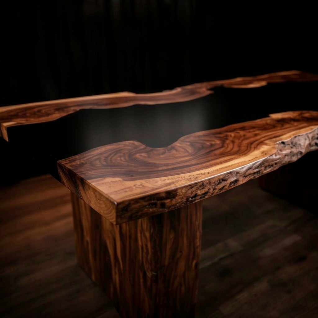 Modern Minimalist Dining Table: Black Walnut with Black Epoxy