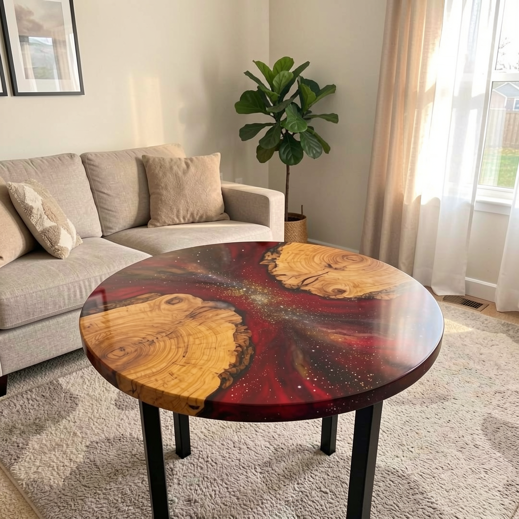 Custom-made cedar burl epoxy resin starry sky coffee table