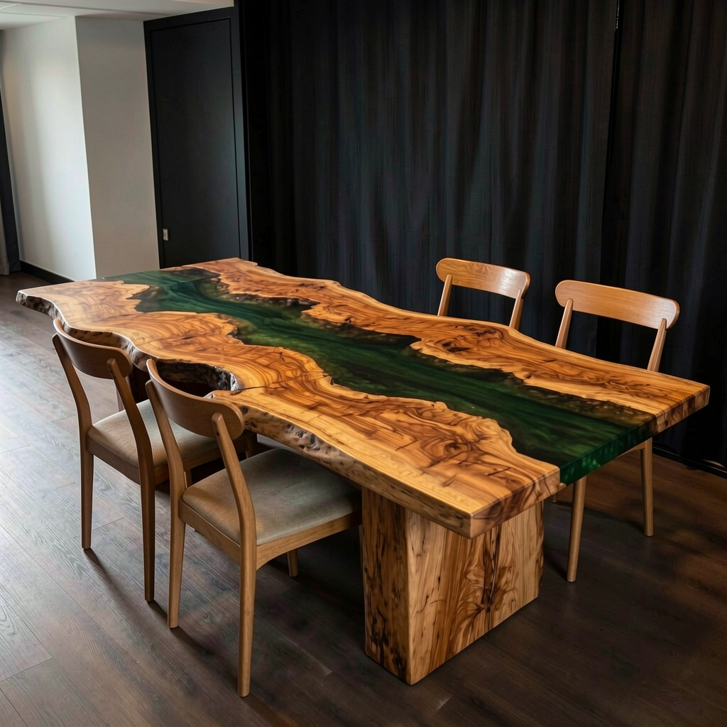 Custom olive wood epoxy resin dining table