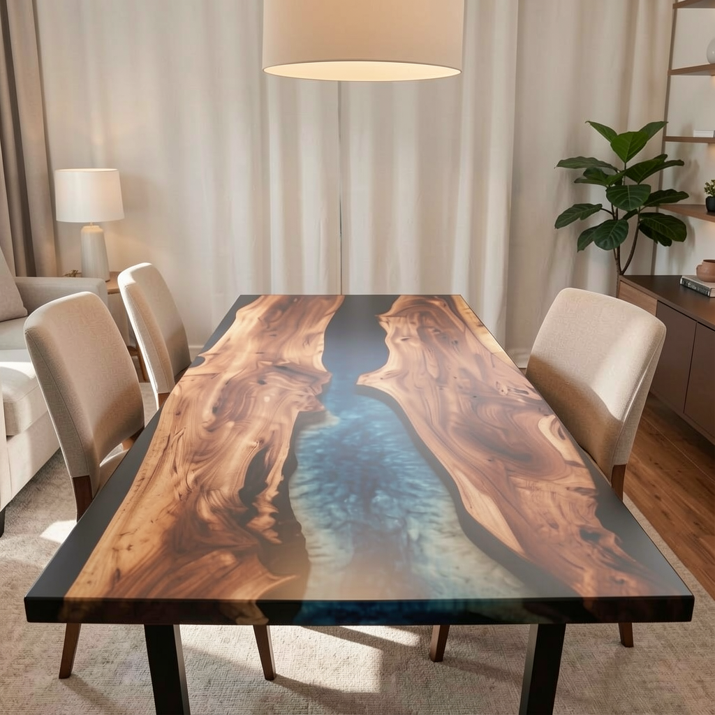 Custom South American walnut wood epoxy resin dining table