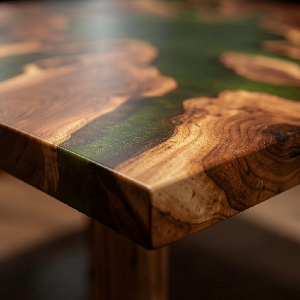 Emerald Green Epoxy Black Walnut Live Edge Table