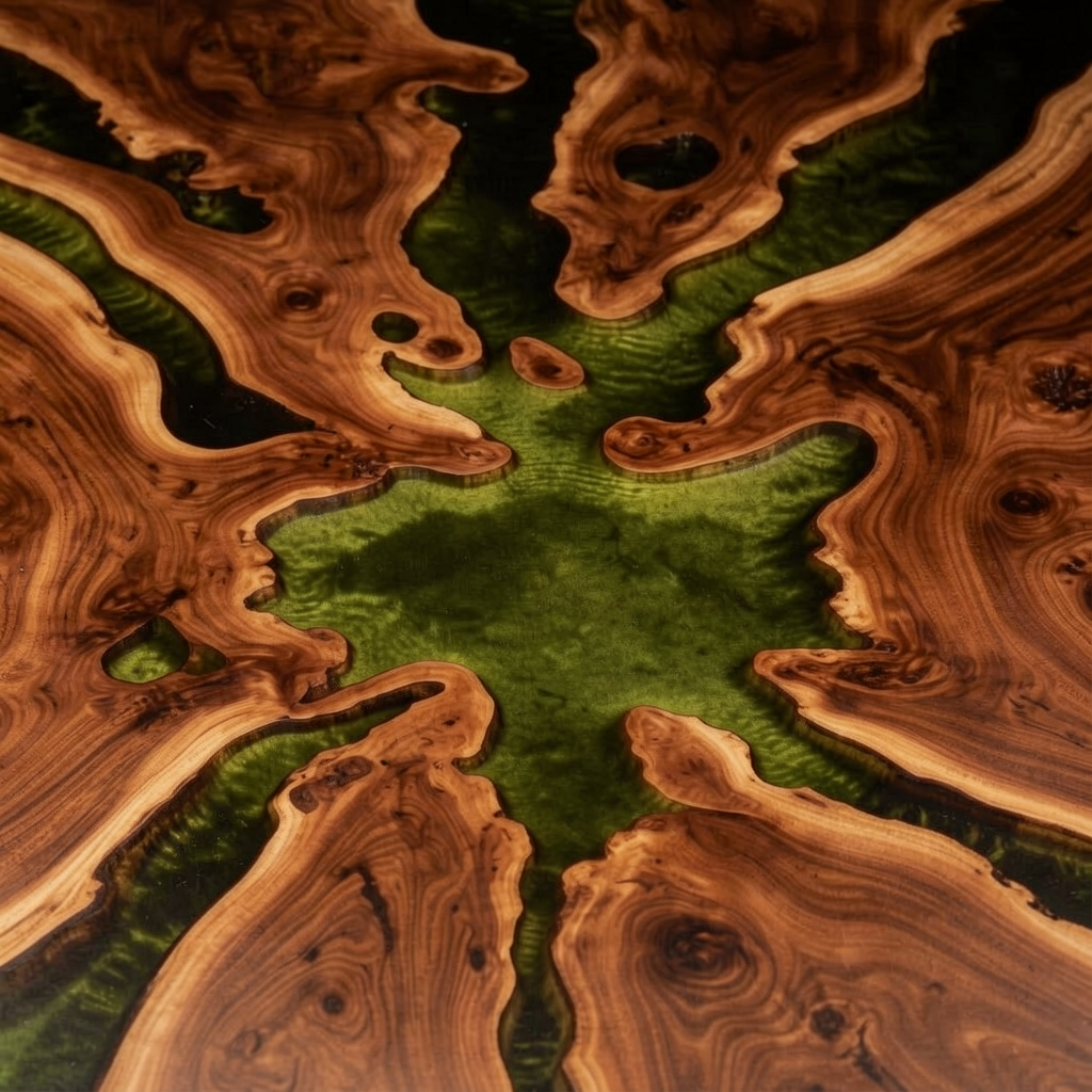 Emerald Green Epoxy Black Walnut Live Edge Table