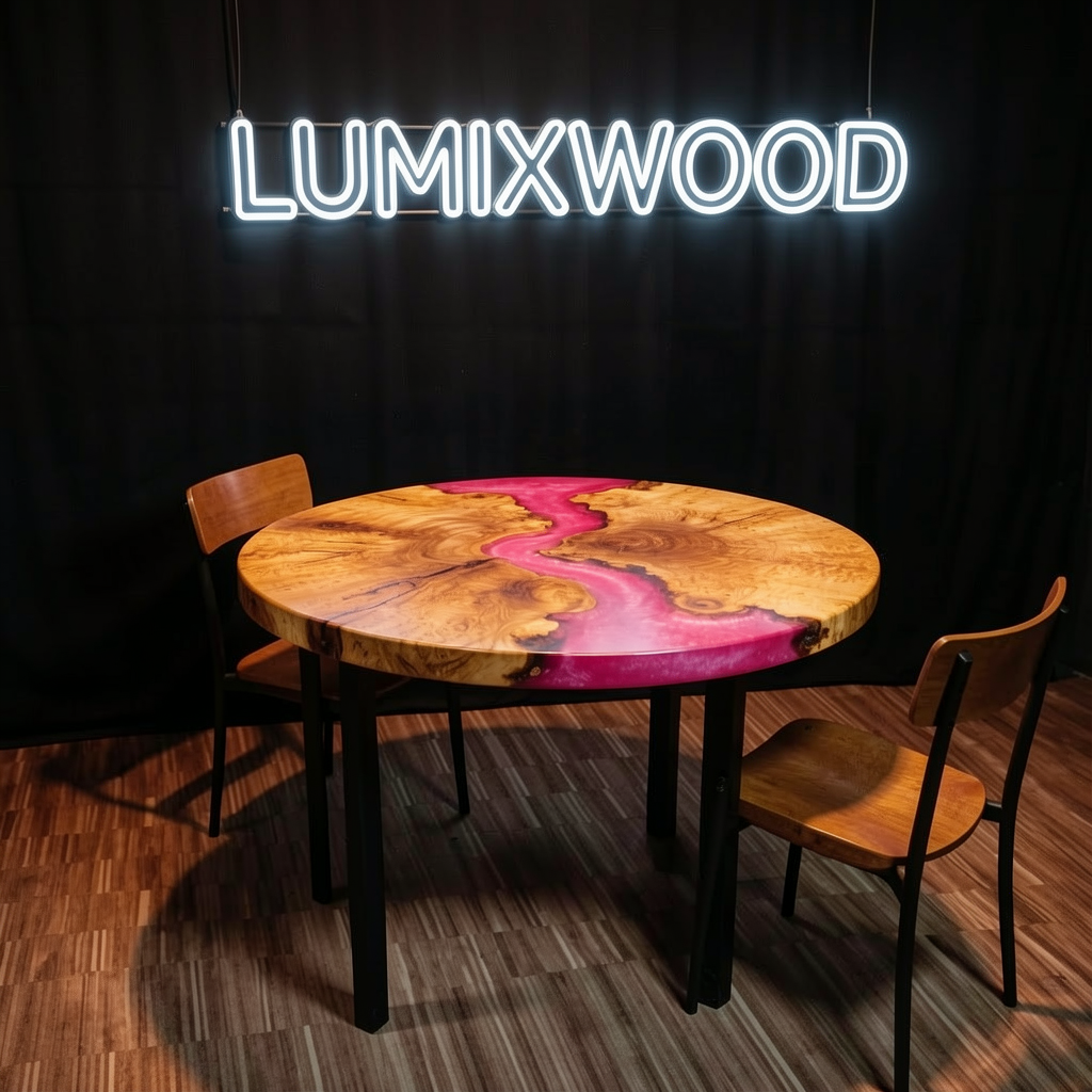 Custom-made wave-shaped round coffee table, made of olive wood.