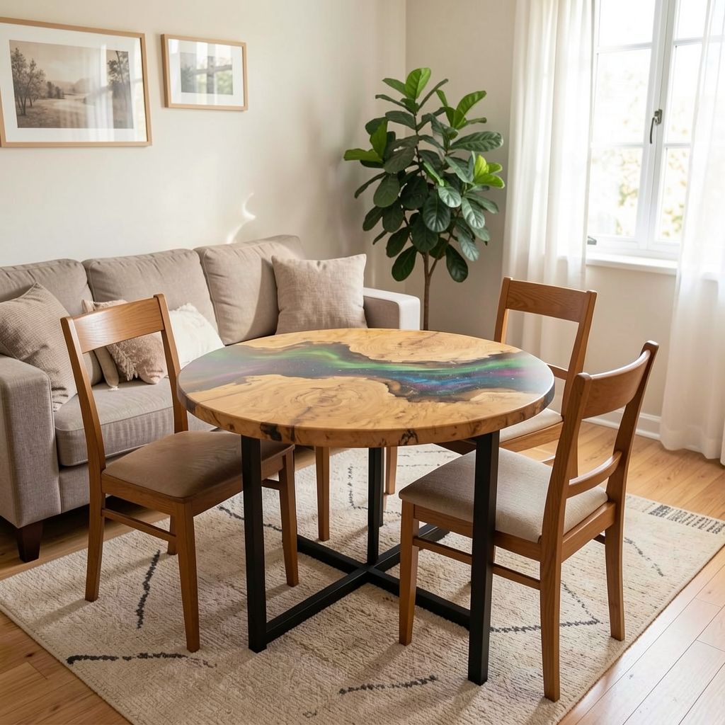Stunning Olive Wood & Aurora Resin Table – Handcrafted Statement Piece