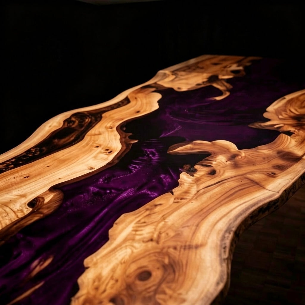 Custom-made olive wood epoxy resin natural side table