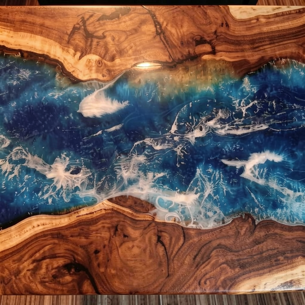 Custom walnut wood epoxy resin dining table