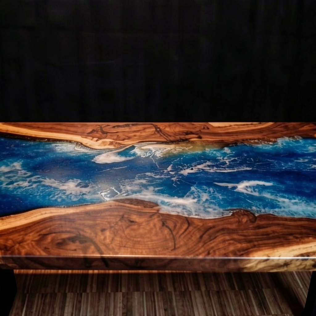 Custom walnut wood epoxy resin dining table