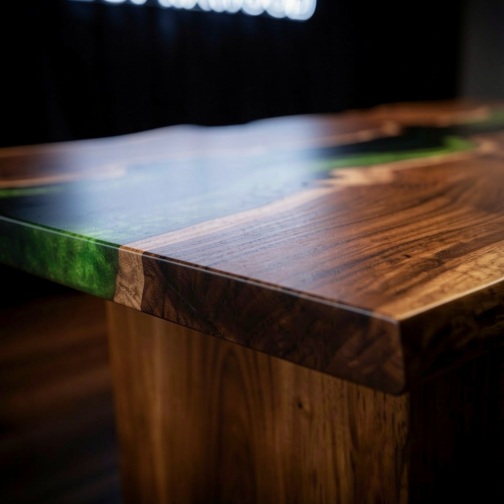 Custom-made wave epoxy resin dining table using walnut wood