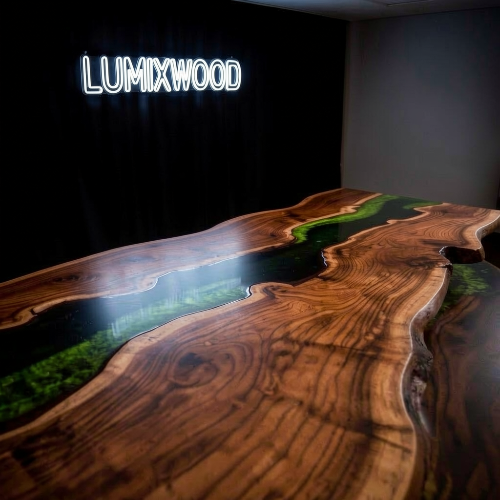Custom-made wave epoxy resin dining table using walnut wood
