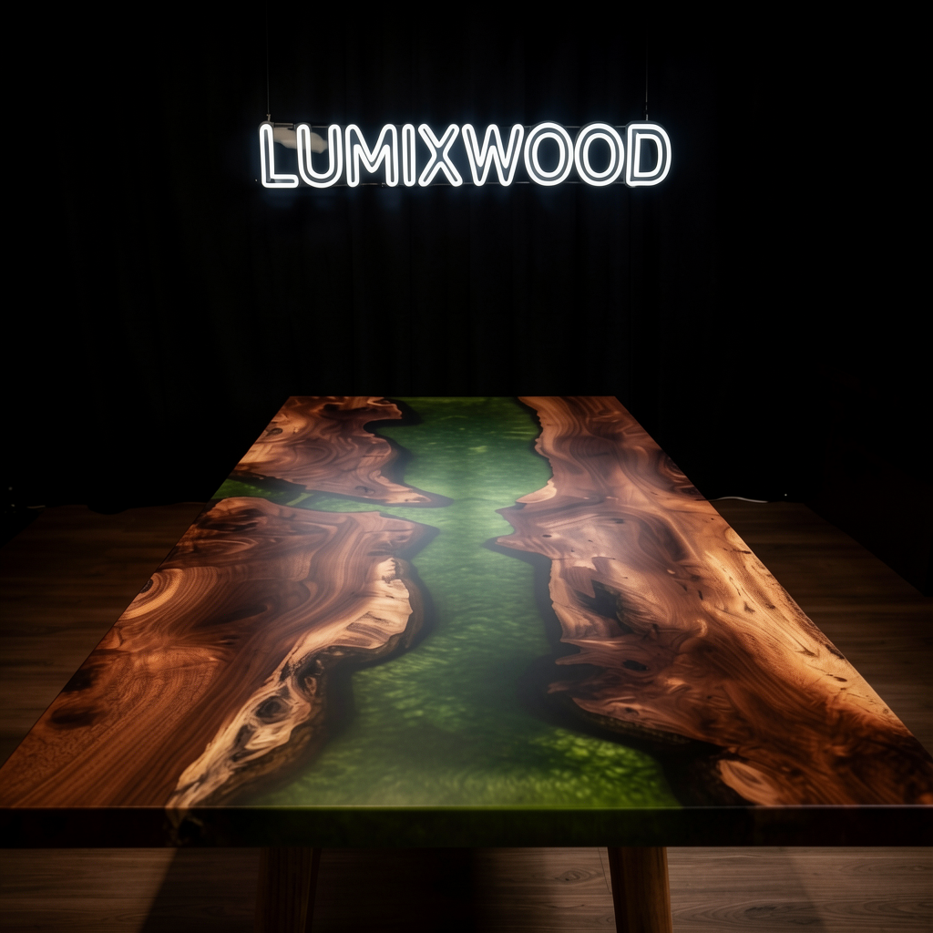 Customized green epoxy resin walnut wood dining table