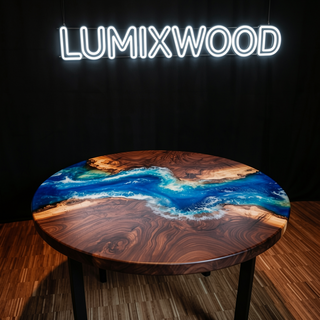 Custom North American black walnut wood epoxy resin coffee table
