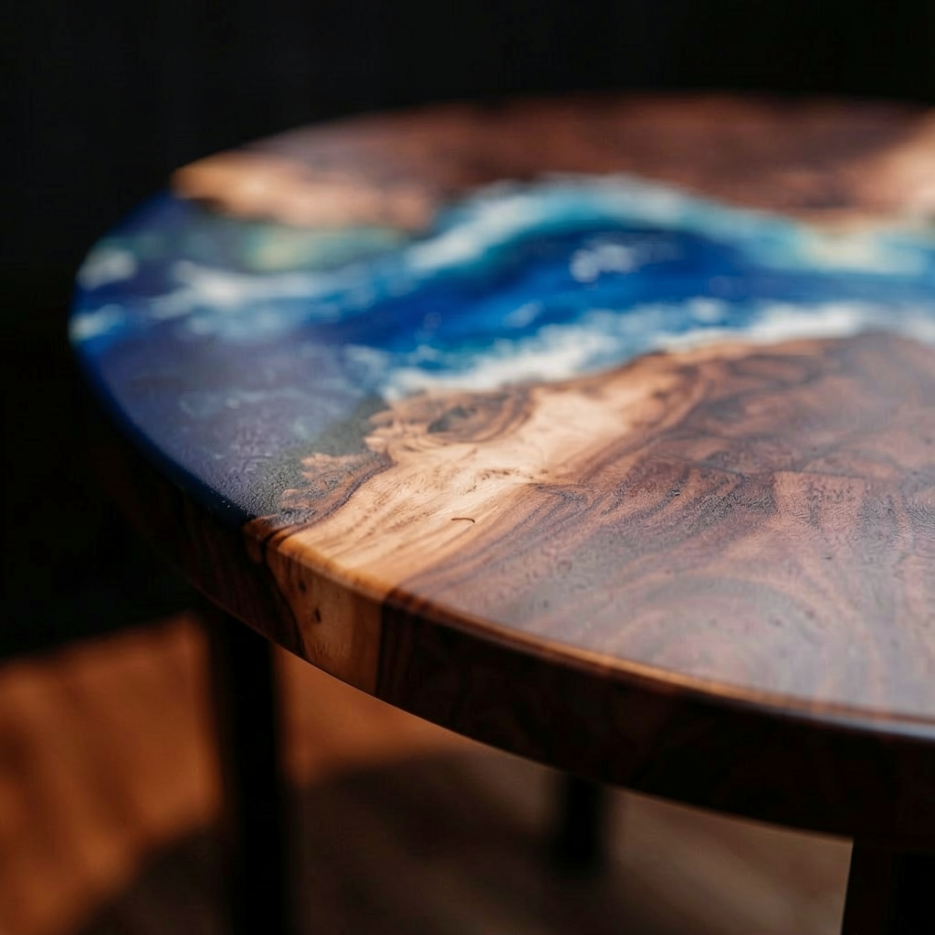 Custom North American black walnut wood epoxy resin coffee table