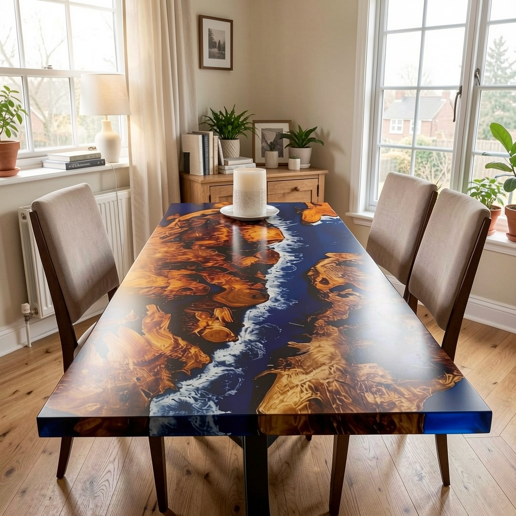 Luxury Cedar Burl Ocean Epoxy Table by ， A Rare Masterpiece of Nature & Art