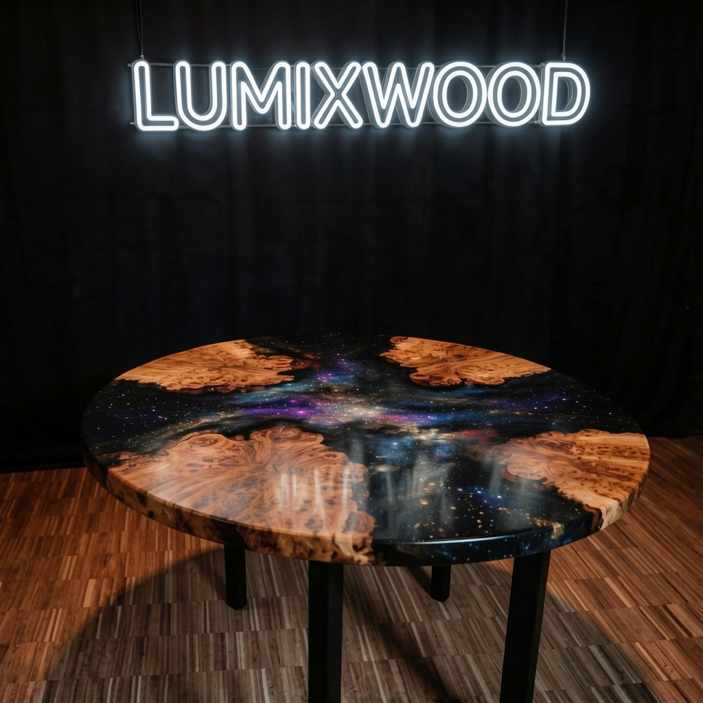 Custom-made cedar burl epoxy resin dining table