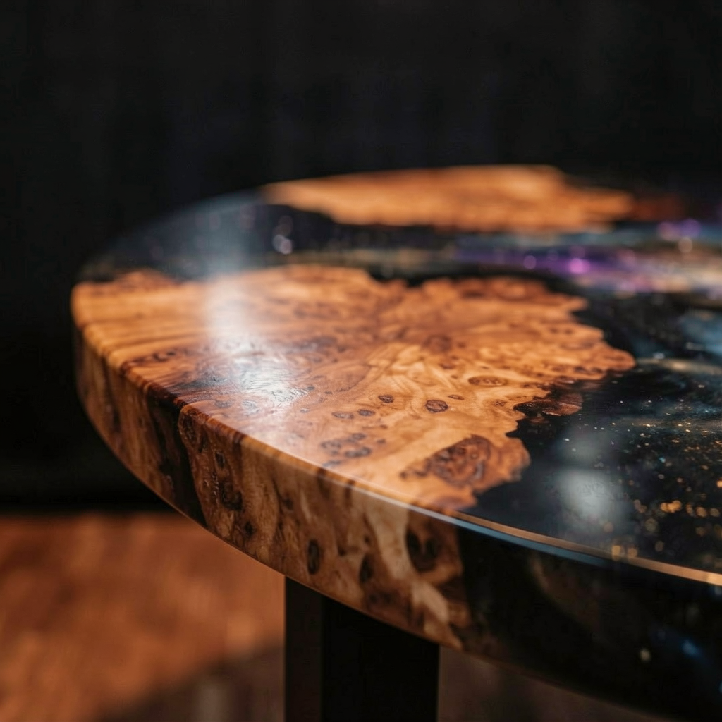 Custom-made cedar burl epoxy resin dining table