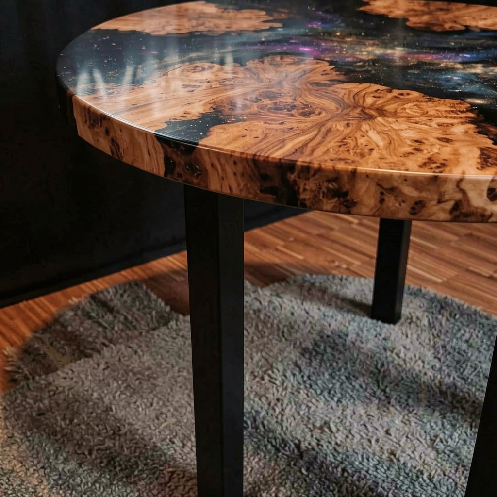 Custom-made cedar burl epoxy resin dining table