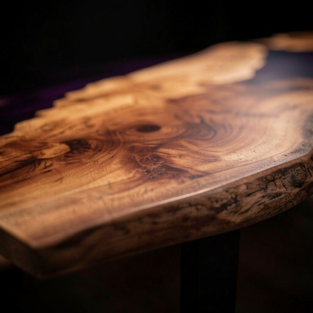 Custom-made olive wood epoxy resin natural side table