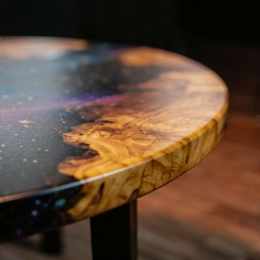 Custom olive wood epoxy resin starry sky coffee table
