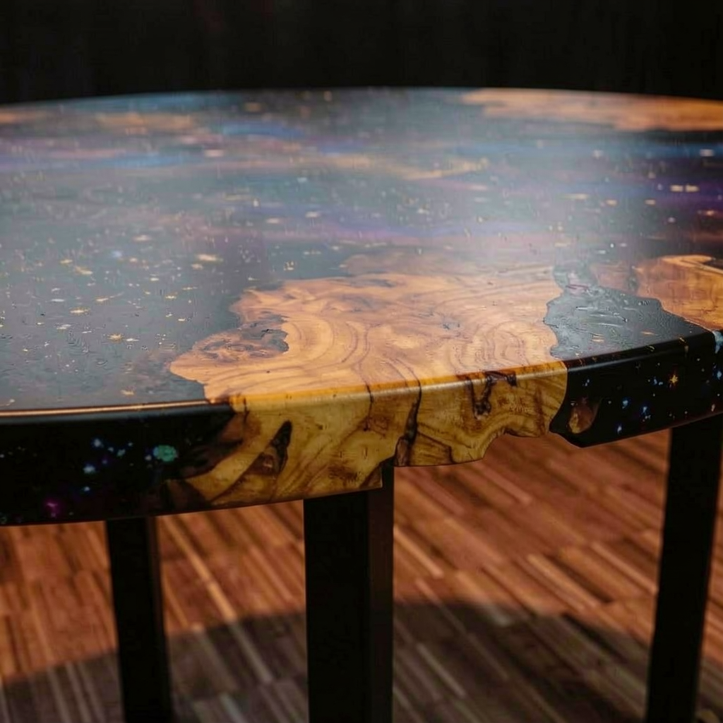 Custom olive wood epoxy resin starry sky coffee table