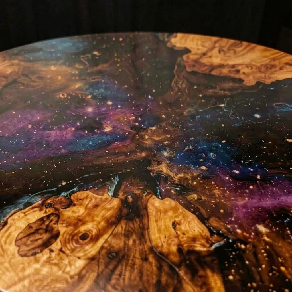 Custom olive wood epoxy resin starry sky coffee table