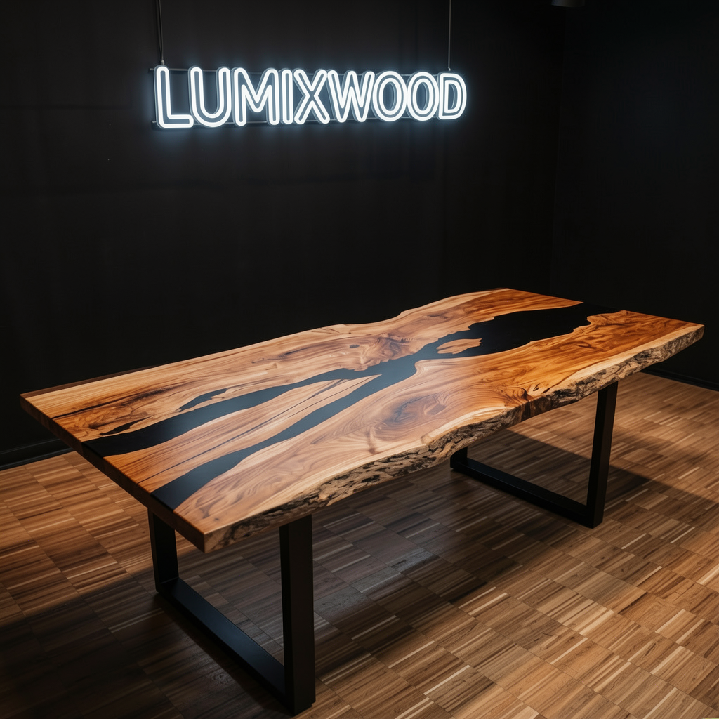 Custom olive wood epoxy resin dining table