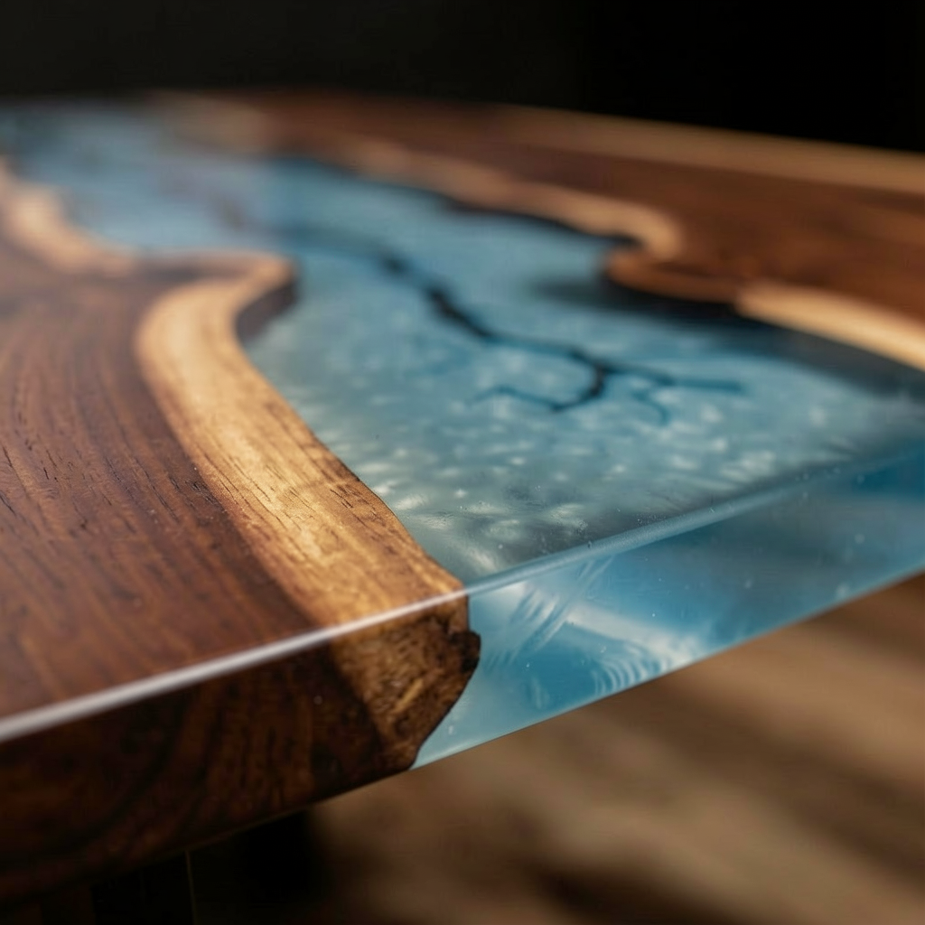 Stunning Black Walnut & Blue Resin Dining Table with Crackle Detail