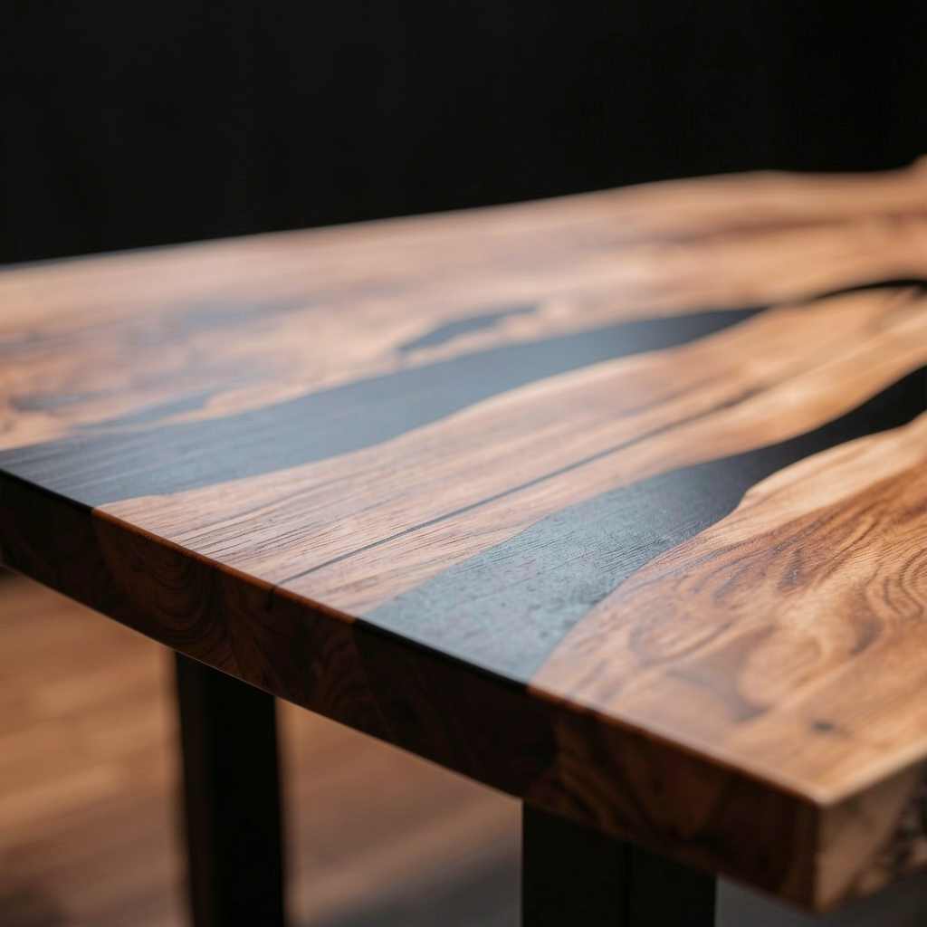 Custom olive wood epoxy resin dining table