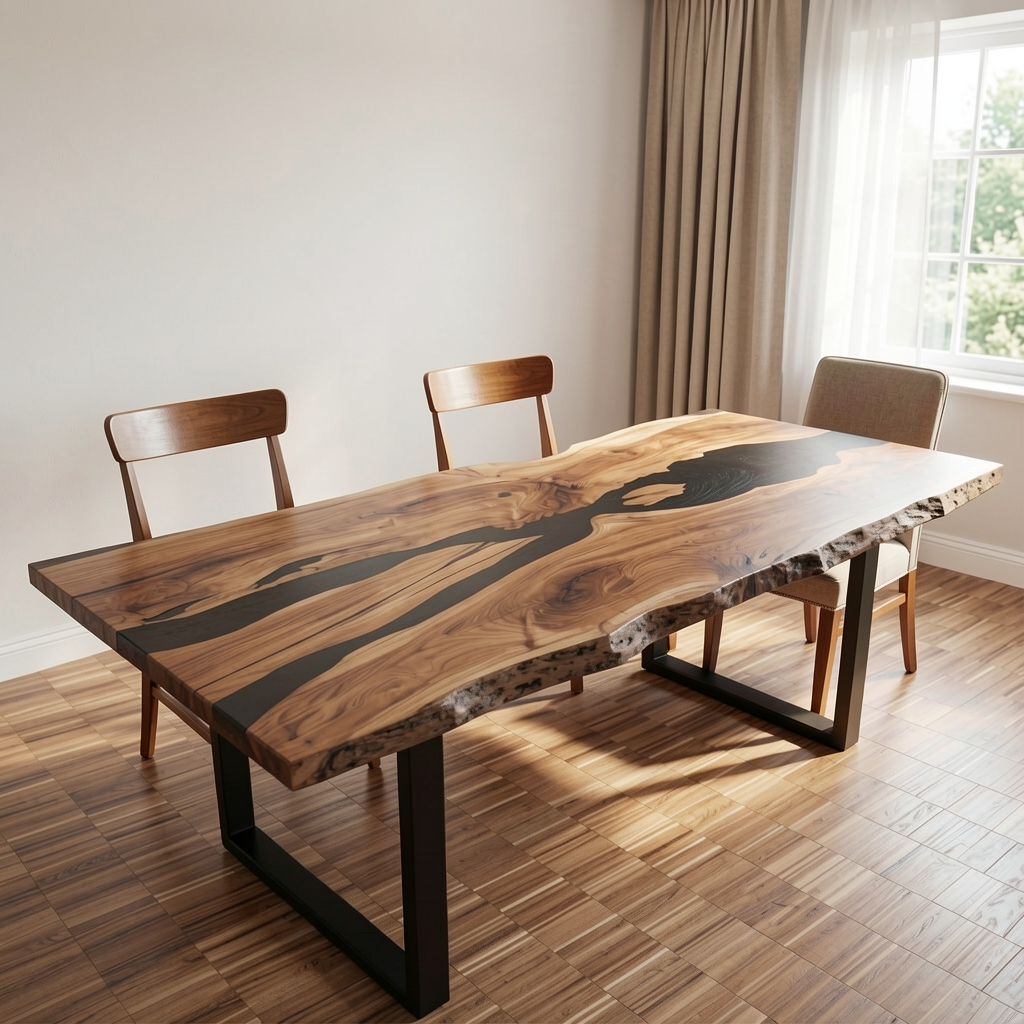 Custom olive wood epoxy resin dining table