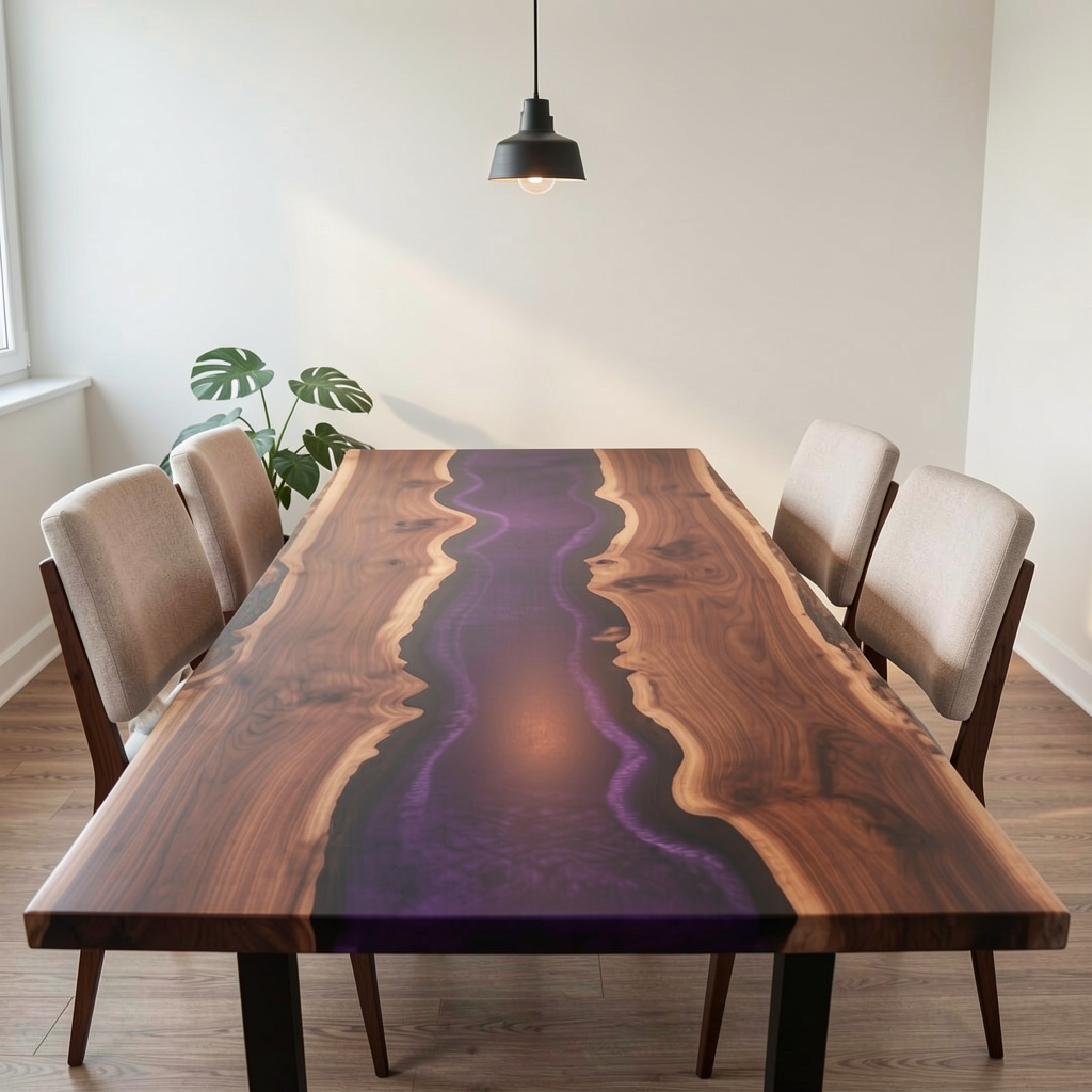 Custom North American black walnut epoxy resin dining table