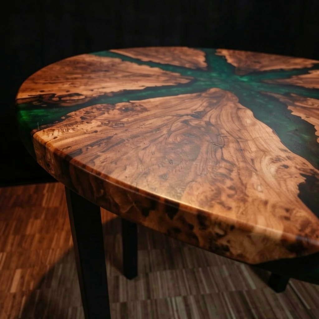 Custom-made cedar burl epoxy resin coffee table