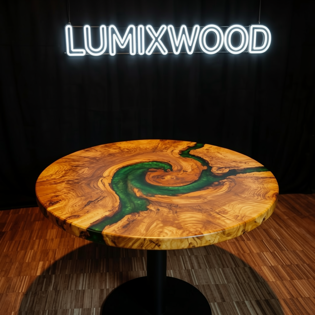 Custom olive wood epoxy resin coffee table