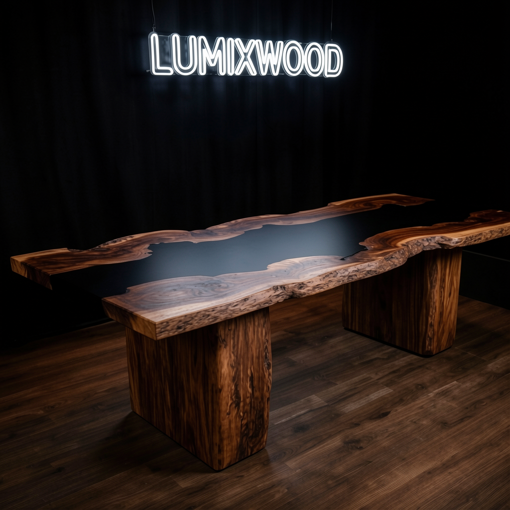 Custom North American black walnut epoxy resin dining table