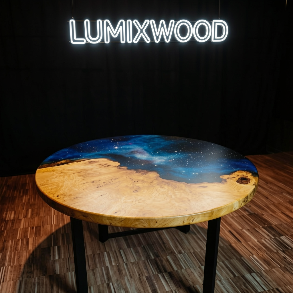 Custom olive wood epoxy resin starry sky dining table