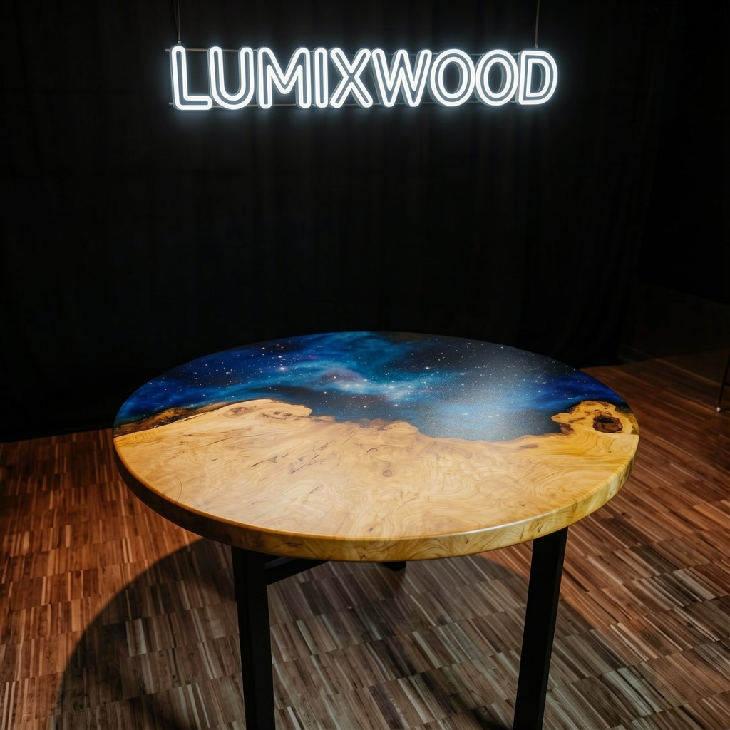 Custom olive wood epoxy resin starry sky dining table