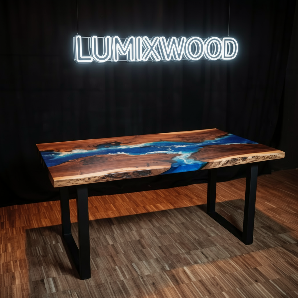Custom North American black walnut epoxy resin ocean dining table
