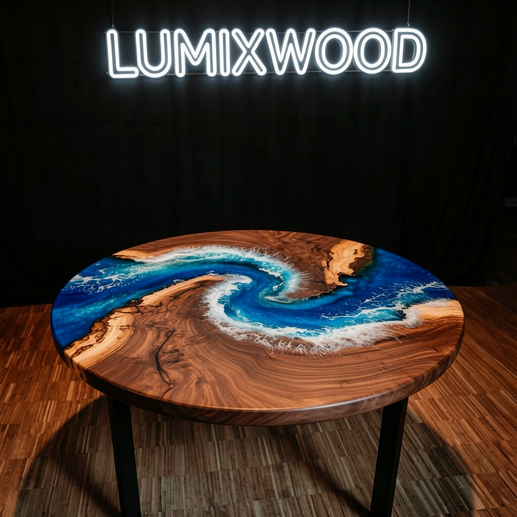 Custom South American walnut wood epoxy resin marine coffee table