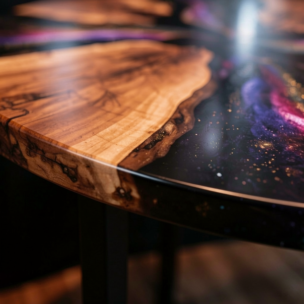 Custom olive wood epoxy resin starry sky coffee table