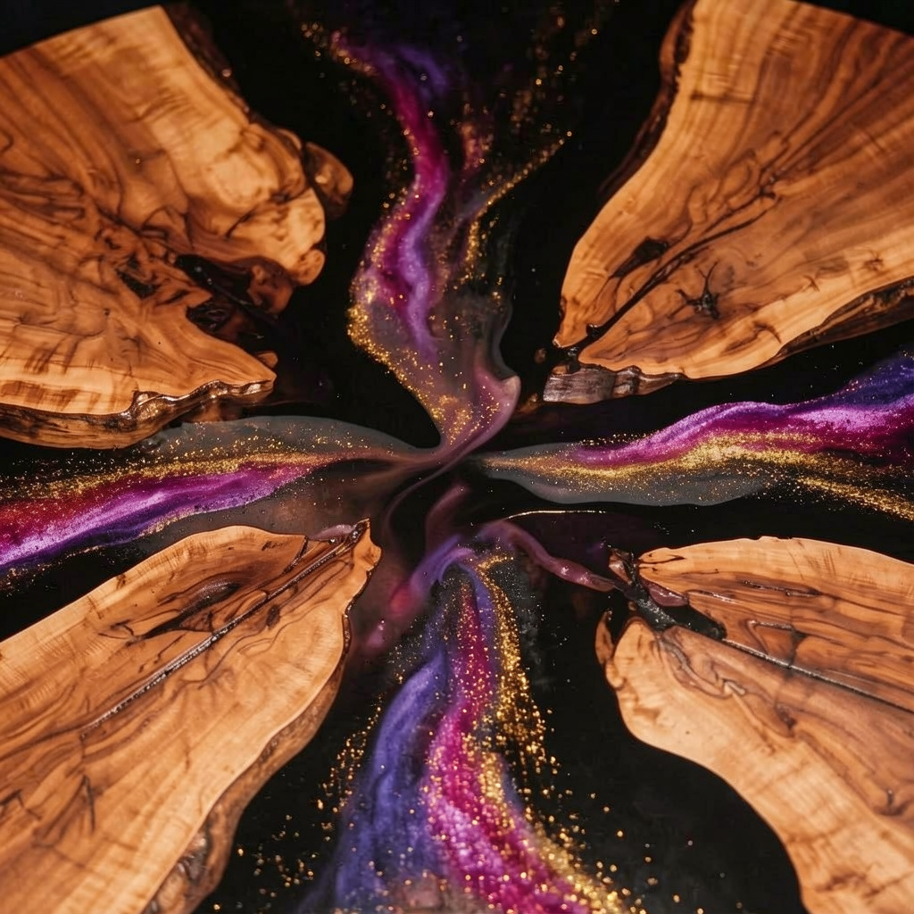 Custom olive wood epoxy resin starry sky coffee table
