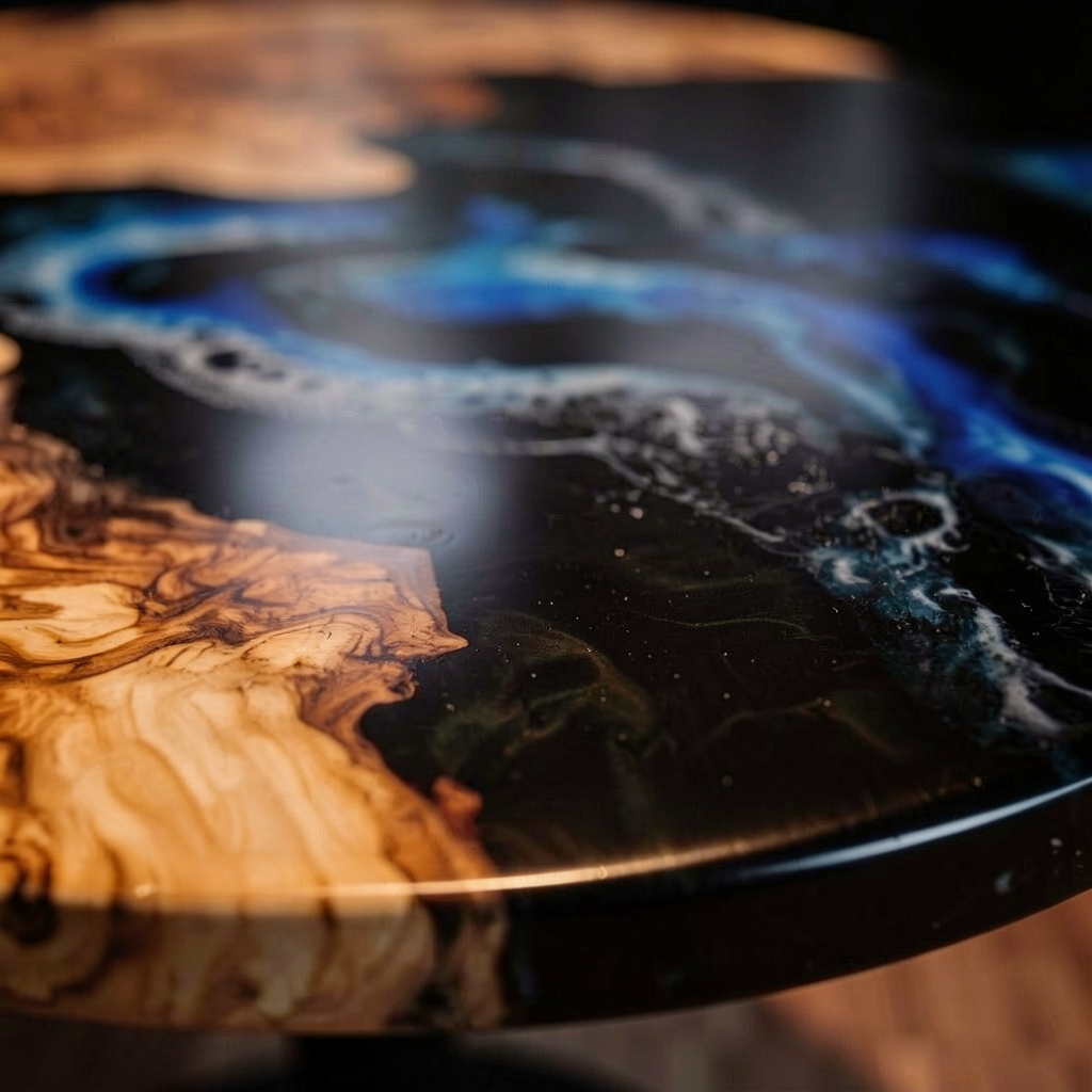 Custom olive wood epoxy resin wave coffee table