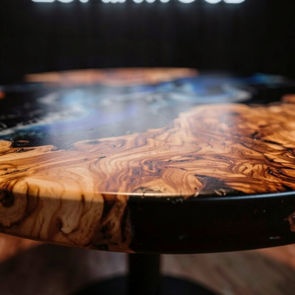 Custom olive wood epoxy resin wave coffee table