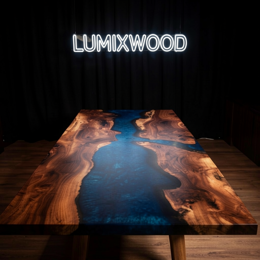 Custom South American walnut wood epoxy resin wave dining table
